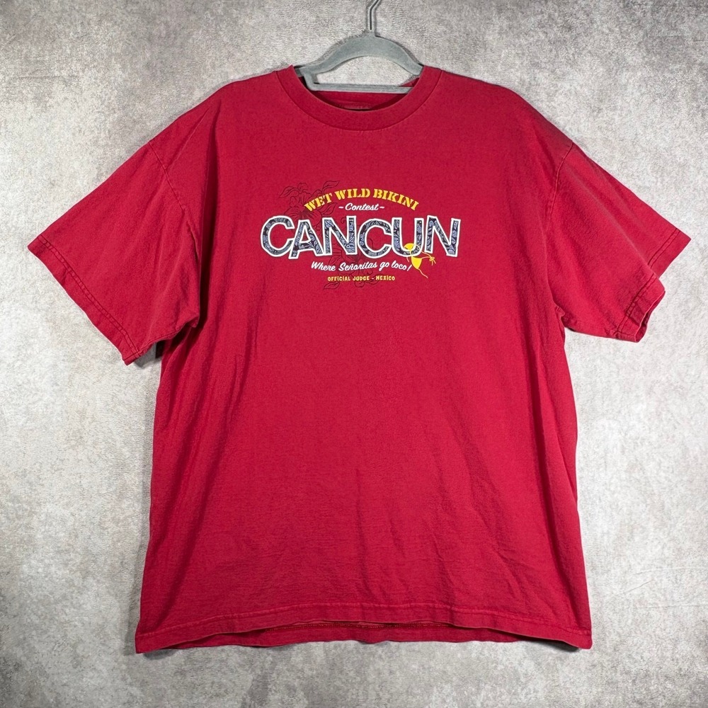 Vintage 90s Aeropostale Shirt Mens Size XL Red Cancun Graphic Short Sleeve Y2K